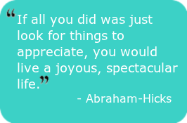 Glad Game - "If all you did was just look for things to appreciate, you would live a joyous, spectacular life." - Abraham-Hicks